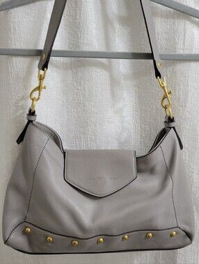 Aimee  Kestenberg Genuine Leather Grey/ Brass Gold Studded Hardware Purse